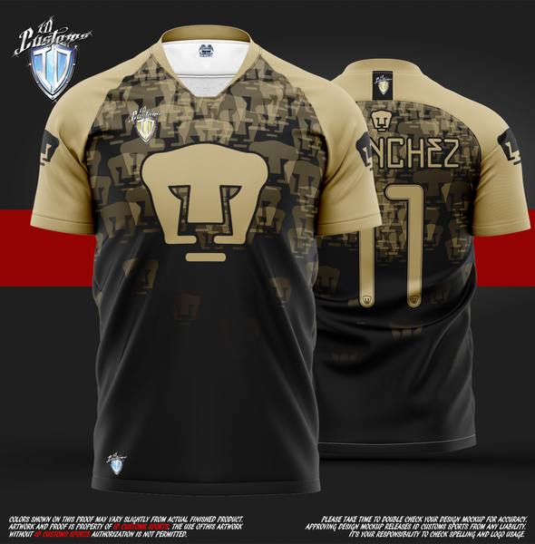 ID Custom Sports Wear Pro Soccer Full Custem Sublimated Jersey Pumas Gold SOCCER PRO JERSEYS